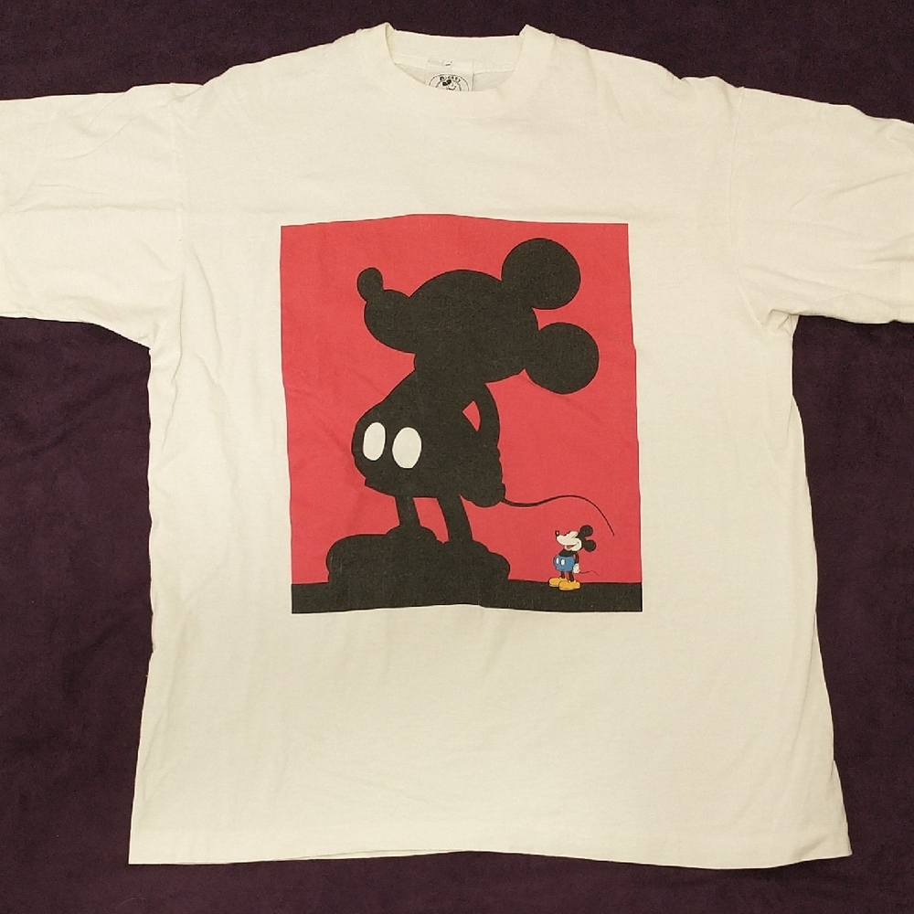 Vintage Disney Tee Mickey Mouse Long Shadow Graphic Rare 90s T Shirt Pop Art